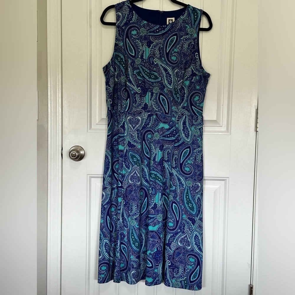 Anne Klein sleeveless multicolor Paisley dress EUC Size 14